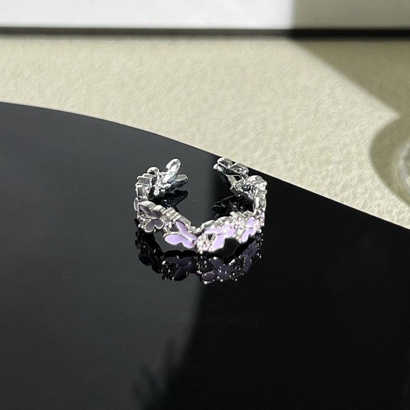 Diemeng Sakura Gradient Butterfly‑Flower Open Ring Sweet Mori Gentle Cold‑Wind Niche Adjustable Index‑Finger Trend Jewelry