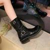 2025 autumn and winter new cowhide British style belt buckle medium boots femininity thick-soled Martin boots