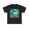 Unisex Adult T Shirt Chrome Dolphin Leaping Over Stylized Waves Art Deco Retro