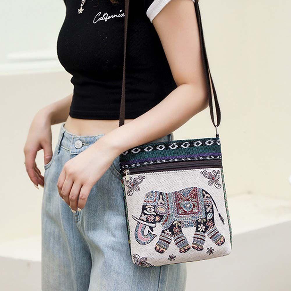 Butterfly Cute Elephant Cloth Bag Embroidery Animal Shoulder Bag  Grocery Handbags