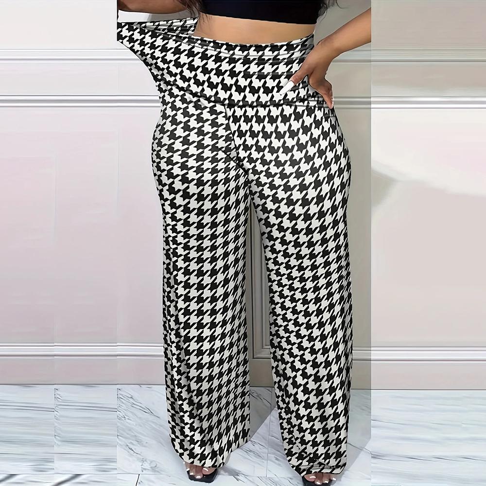 

Облегающие брюки больших размеров с высокой талией, узкие универсальные широкие женские брюки в клетку «Тысяча птиц» XXL