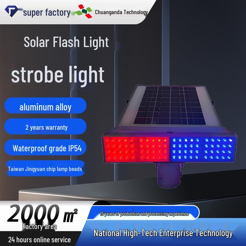 Solar-Powered Red & Blue Flashing Traffic Warning Light