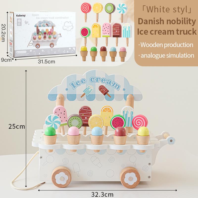 

Wooden Ice Cream Girl Toy Kitchen Pretend Play Toys Kitchen Accessories Simulation Ice Cream Shop Montessori Education Toy Gifts білий
