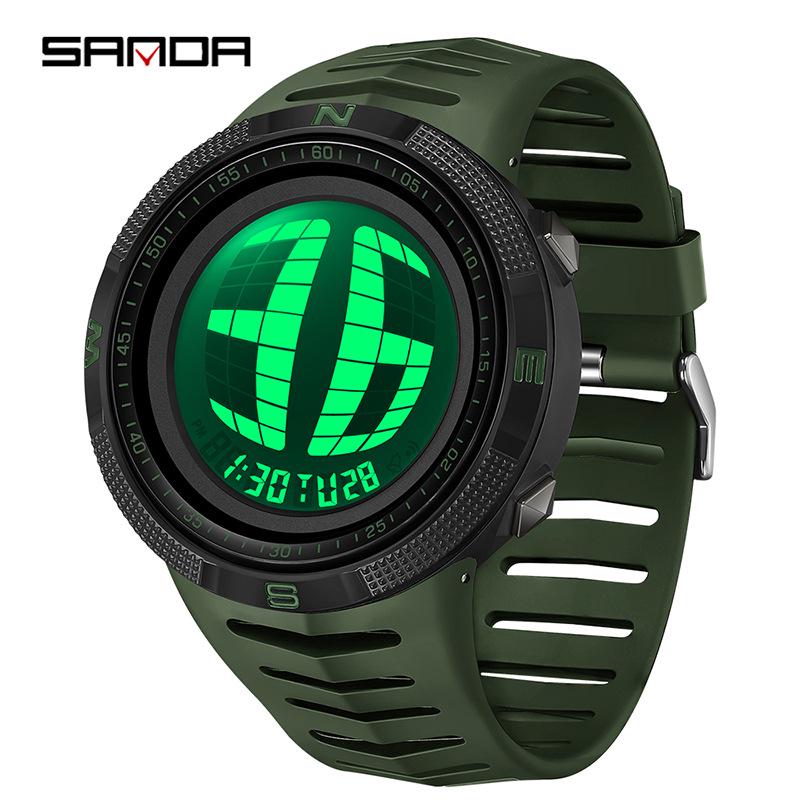 SANDA Men s Multi-Function Sports Watch with Large Numbers, Single Display, Wrist Light, and Waterproof Features.