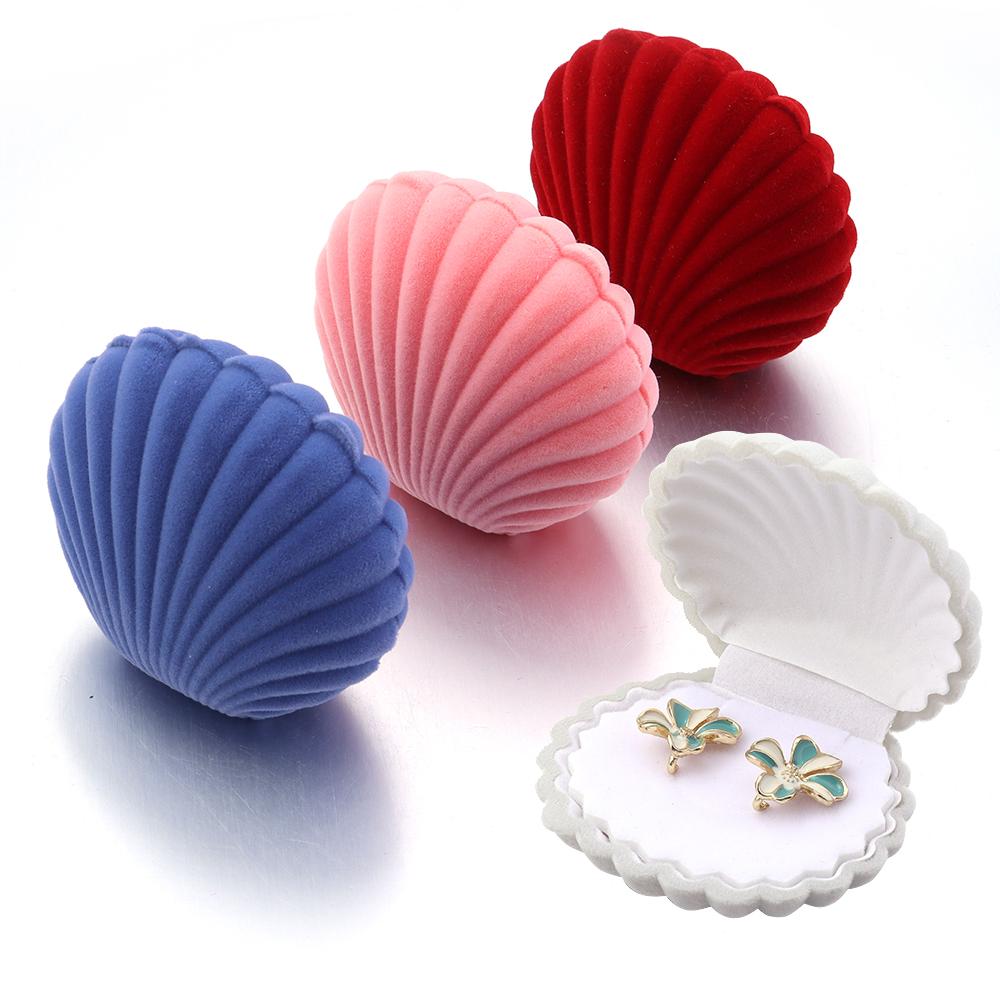 1 Piece Velvet Jewelry Box Lovely Shell Shape Gift Box Container For Wedding Earrings Necklace Bracelet Display Gift Package Box