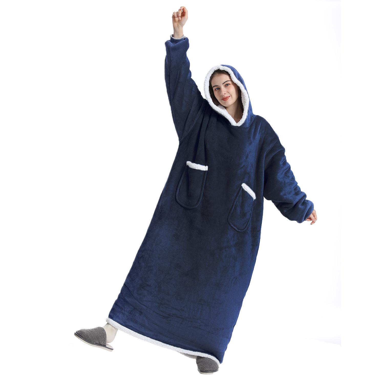 

Флисовая куртка с капюшоном Lazy Blanket, утолщенное одеяло для телевизора Lazy Blanket, одеяло для телевизора, одежда для сна с капюшоном из полиэстерового материала 80x145cm синий