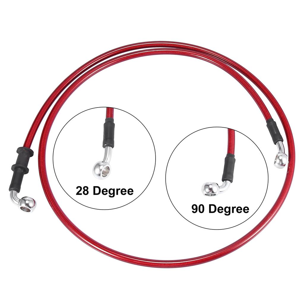 Motoforti Motorcycle Brake/Clutch Hose, Oil Hose, Hydraulic Strengthened, Stainless Steel, 28°+90°, Red, 130cm