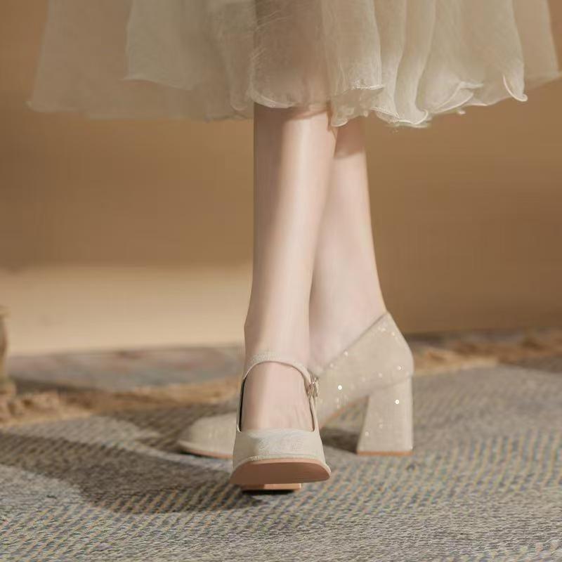 Premium Feeling with Skirt Thick Heel Single Shoes 2025 Spring and Summer New Fashion Versatile and Comfortable Square Head Mary Jane Single Shoes