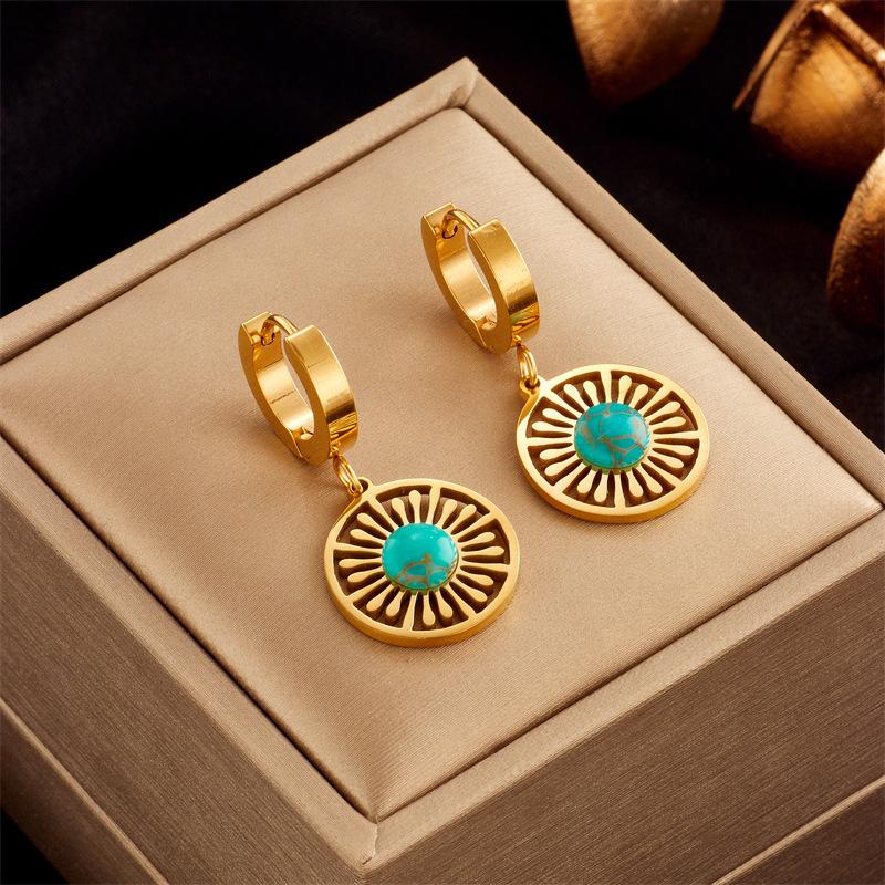 Gold Plated Turquoise Sunburst Drop Earrings