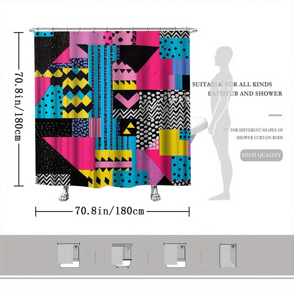 Abstract Geometric Shower Curtain – Bold Color Blocks & Pop Art Design, Vibrant Pink, Blue & Black Pattern, 70.8X70.8In,