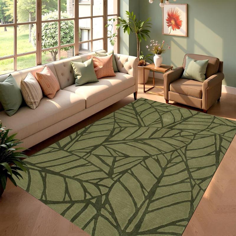 Green Leaf Carpet Nordic Style Plant Printed Decorative Carpet Living Room Bedroom Entrance Hall Floor Mat Home Decoration Rug