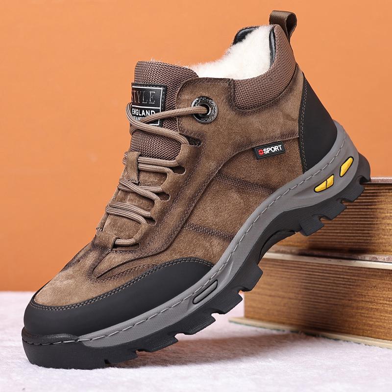 Мужские зимние высокие кожаные хлопковые ботинки 2025 года с шерстяным флисом для тепла и для занятий спортом на открытом воздухе 38 6470₽