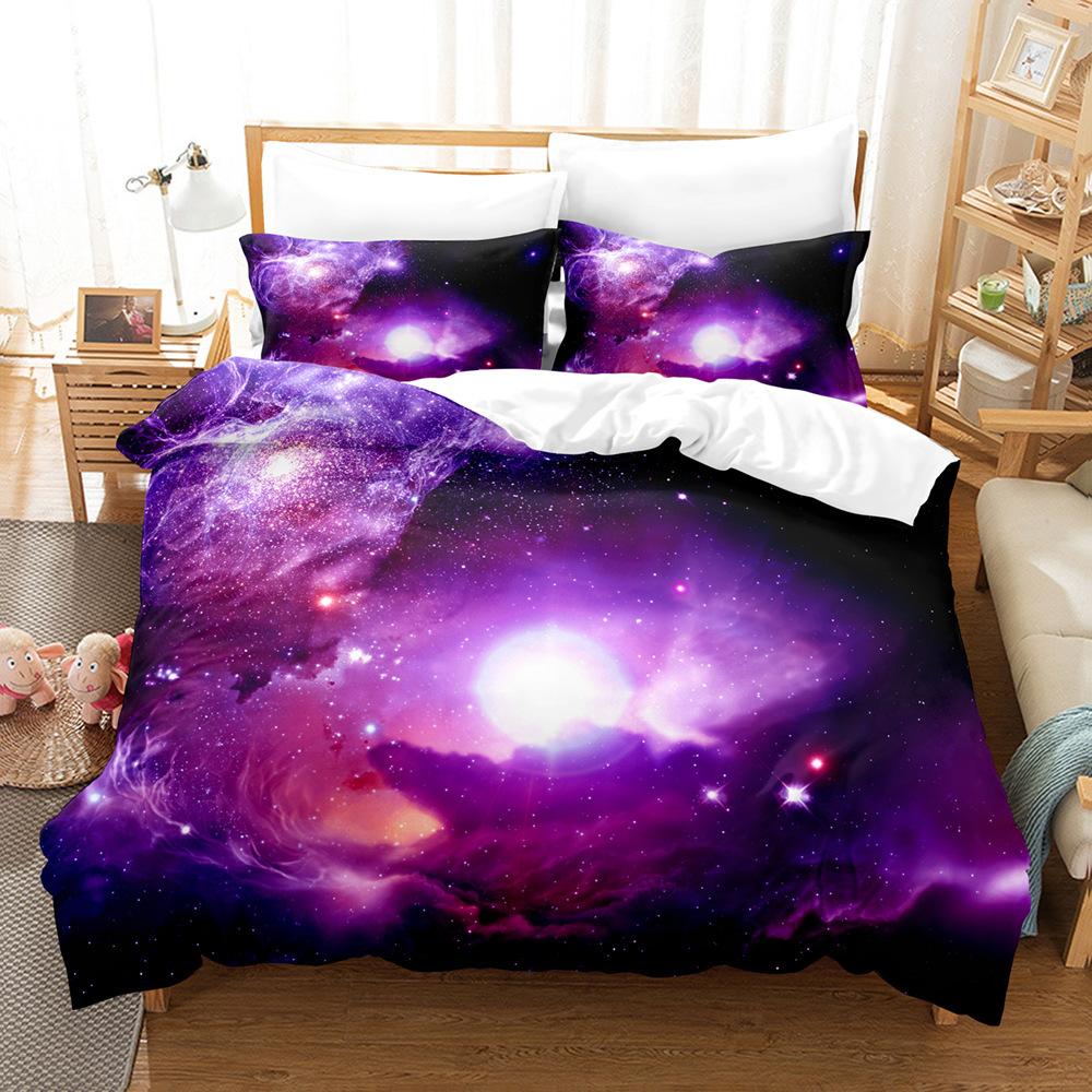 Home Textiles Star Space Pattern Three-Piece Digital Printing Sheet Bed Quilt Kit