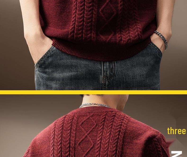 Luxury Cable Knit Round Neck Pullover for Men - Trendy Autumn/Winter Loose Fit Sweater