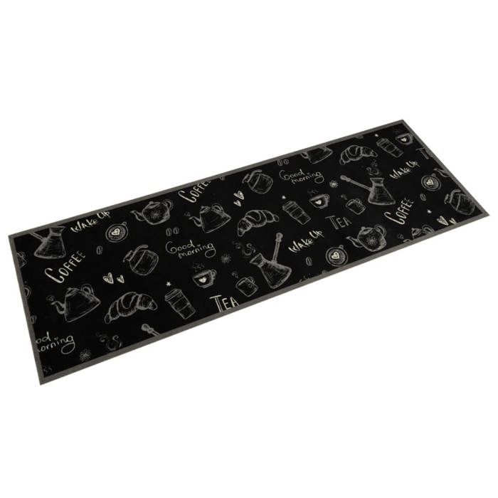 VidaXL Washable Kitchen Mat Printed Morning, Non-Slip Doormat, Floor Mat, Mat In Front of Sink, Modern, Black 4005585