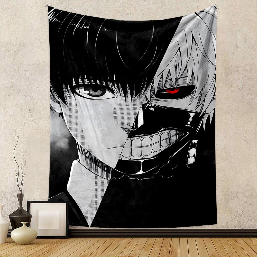 Split Anime Masked Character Art Tapestry Patterned Tapestry Decorative Wall Hanging, Home Bedroom Living Room Decor
