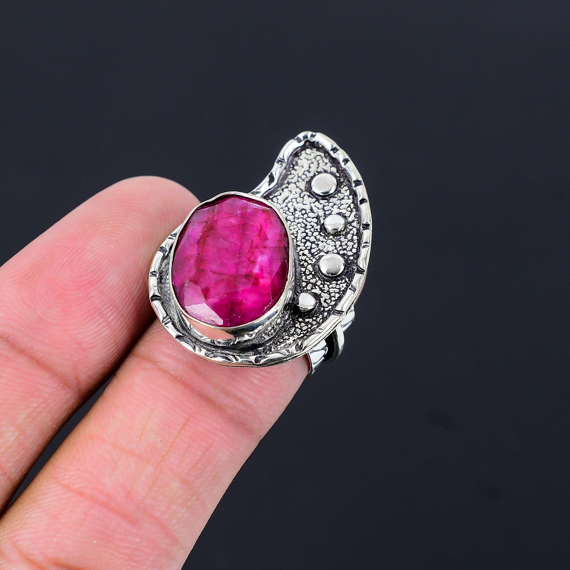 Natural Kashmir Ruby 925 Sterling Silver Stackable Root Chakra Ring Jewelry US 7 7