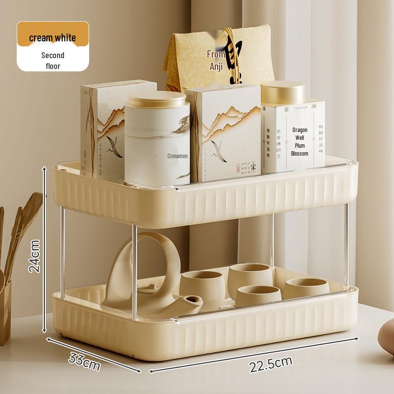 Dvouvrstvá čajová souprava a stojan na uložení šálků - Domácí pultový tác, Design bez nutnosti vrtání