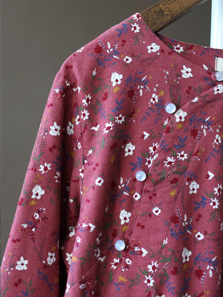 Johnature Women Chinese Style Vintage Dresses Long Sleeve Print Floral Robes Spring Button Women Clothes Soft Dresses