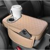 PU-Leder Auto Mittelkonsole Armlehnenkissen mit 2 Getränkehaltern und Seitentasche Auto Erhöhtes Kissen Auto Armlehnenbezug