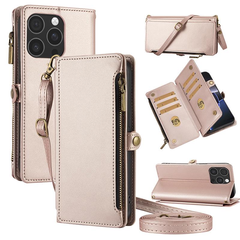 Simple leather protective case, flip zipper, mobile phone case, wallet, leather case, card storage, protective mobile phone case.