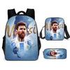 Sac à dos scolaire imprimé Messi pour étudiant Sac à dos Satchel C Luo pour Neymar Ensemble trois pièces