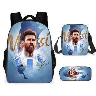 Sac à dos scolaire imprimé Messi pour étudiant Sac à dos Satchel C Luo pour Neymar Ensemble trois pièces