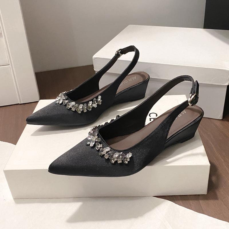 Fashion Crystal Women Heeled Sandals Pointed Toe High Heels Shoes Woman Wedges Slippers 2025 Fashion Slingback Sexy Dress Summer Pumps