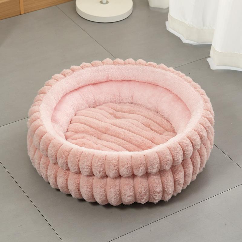 New Detachable Round Pet Bed Thick Warm Waterproof Dog Cat Nest All Season Small Medium Dog House with Removable Cushion