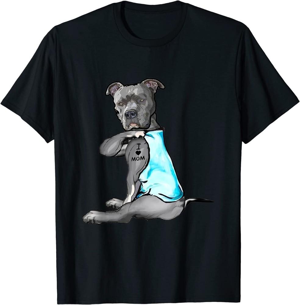 I Love Mom Tattoo Pitbull Dog Lover Women Pitbull Mom T-Shirt M