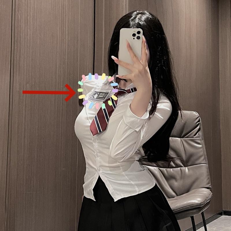 JK Uniform Pure Desire Spice Girl Waist Short Sleeve Women's Japanese College Style Long Sleeve White Shirt Short Skirt Sex Underwear