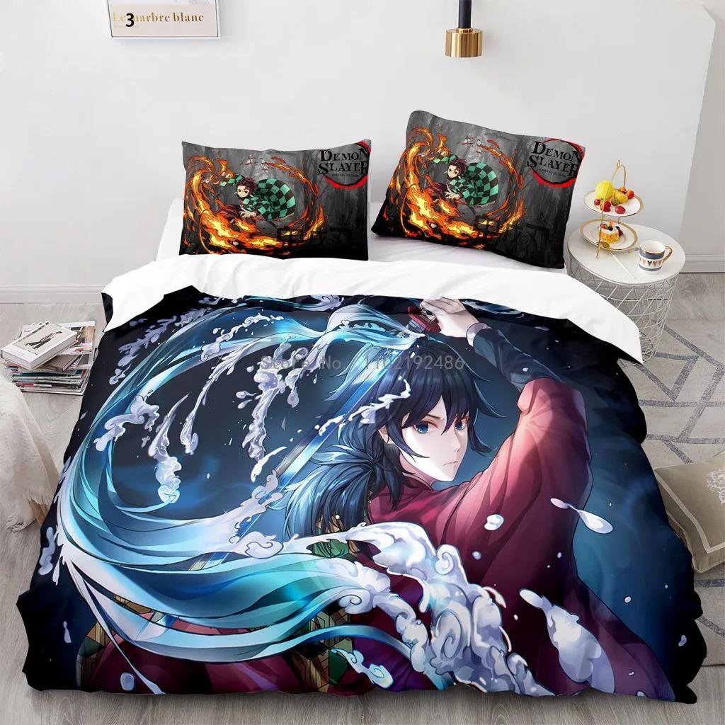 Juego de cama popular de Demon Slayer, funda de edredón con estampado de anime, fundas de almohada, decoración para habitación infantil, artículos para el hogar al por mayor