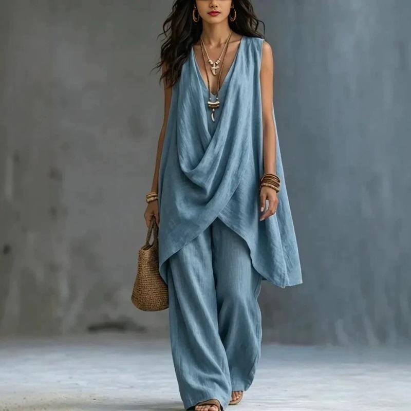 IHUASU Damesmode Casual Mouwloze V-hals Broekpakken