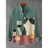New Spring and Autumn Best-selling Men's Long-sleeved Comfortable Shirt Retro Kitten Pattern Art Print Shirt