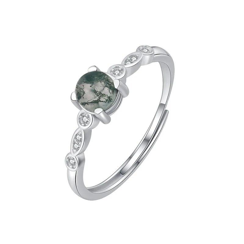 

Модное кольцо из натурального камня с текстурой различных зеленых мхов и трав, агат Vouple, кольцо для женщин, стерлинговое серебро, подарок на годовщину, ювелирные изделия Resizable зелёный