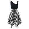 Fashion Women Sleeveless Cold Shoulder Cross  Plaid Print Irregular Dress