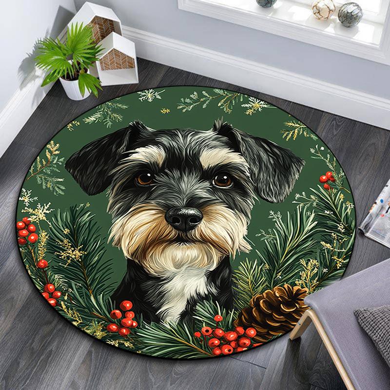 

Круглый ковер с изображением собаки шнауцера, Ковер для гостиной, спальни, дивана, игровой комнаты, Нескользящий коврик 80cmx80cm