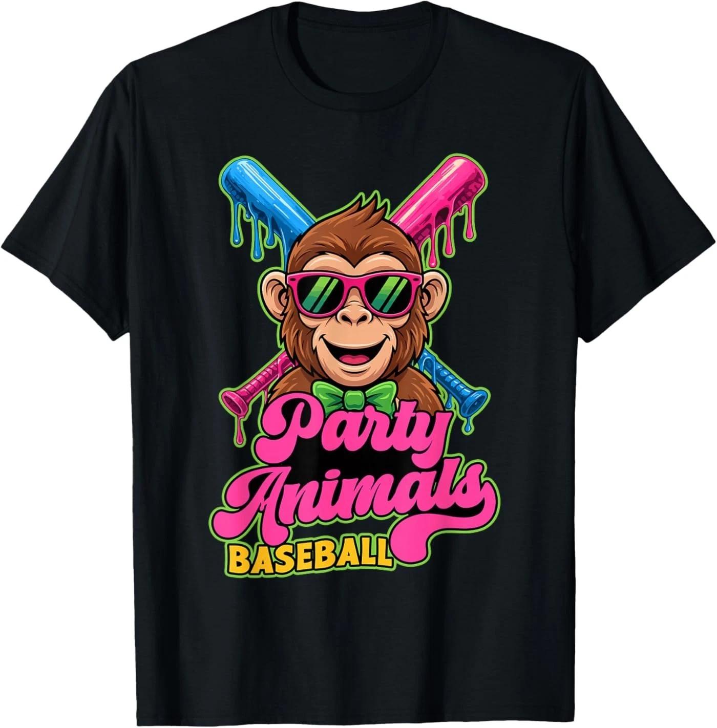 Party Animals Baseball Funny Monkey Vibrant Dripping T-Shirt 3XL