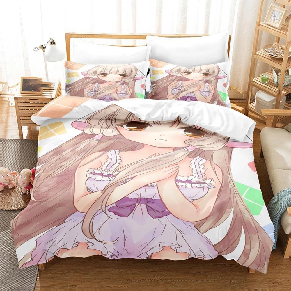 3D Printed Anime Chobits Chi Bedding Set Boys Girls Twin Queen Size Duvet Cover Pillowcase Bed Kids Adult Home Textileextile
