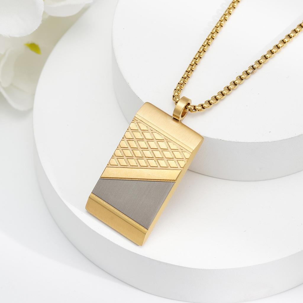European and American Trend Square Sweater Chain Necklace Retro Hip-hop Titanium Steel Pendant Necklace for Men