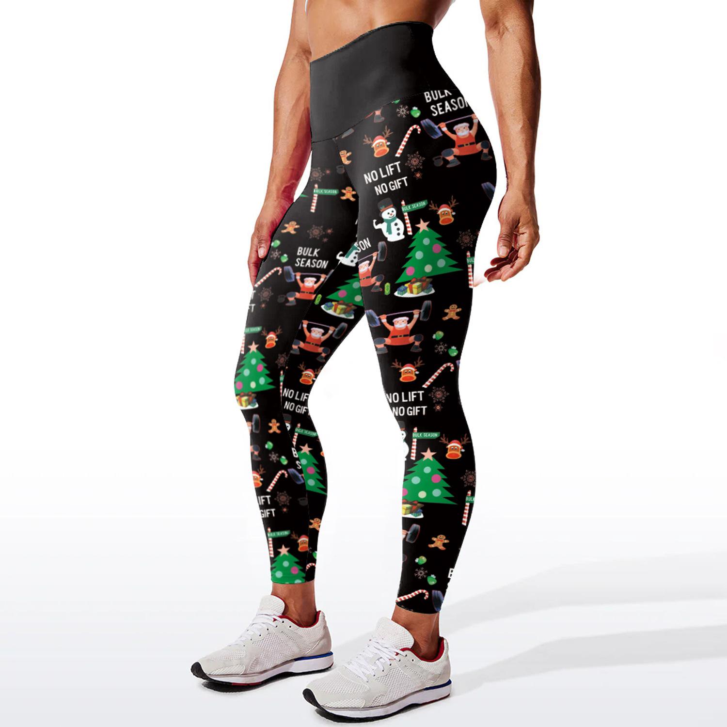 

High-Elasticity Fitness Running Training Yoga Pants Christmas Black High-Waisted Leggings XXXL