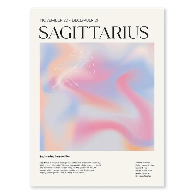 Painting Astrology Gradient Aura Zodiac Poster Horoscope Pictures for Living Room Decoration Constellation Wall Art Canvas