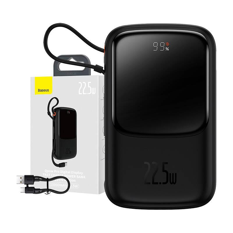 Powerbank Baseus Qpow Pro with USB-C, USB-C, USB Cable, 10000mAh, 22.5W (Black)