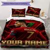 Benutzerdefinierter Name Cristiano Ronaldo Muster Bettwäsche Steppbett-Set Steppbettbezug Kissenbezug Heimdekoration Geburtstagsgeschenk (1*Bettbezug+2*Kissenbezug ohne Füllung)