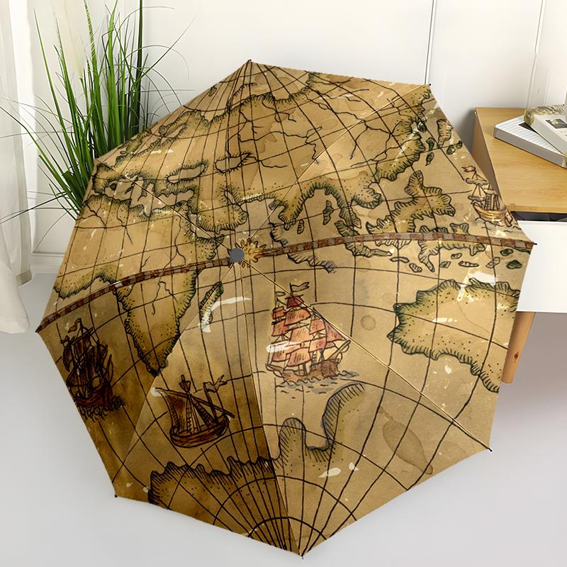 Sailing Ship Rudder Folding Umbrella Fashion Auto-Open Design 8 Iron Ribs Plastic Handle Foldable Sunshade Perfec Christmas Gift