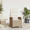 VidaXL Reclining Garden Chair and Side Table Beige Polyrattan, Reclining Patio Chair, Garden Armchair 4108272