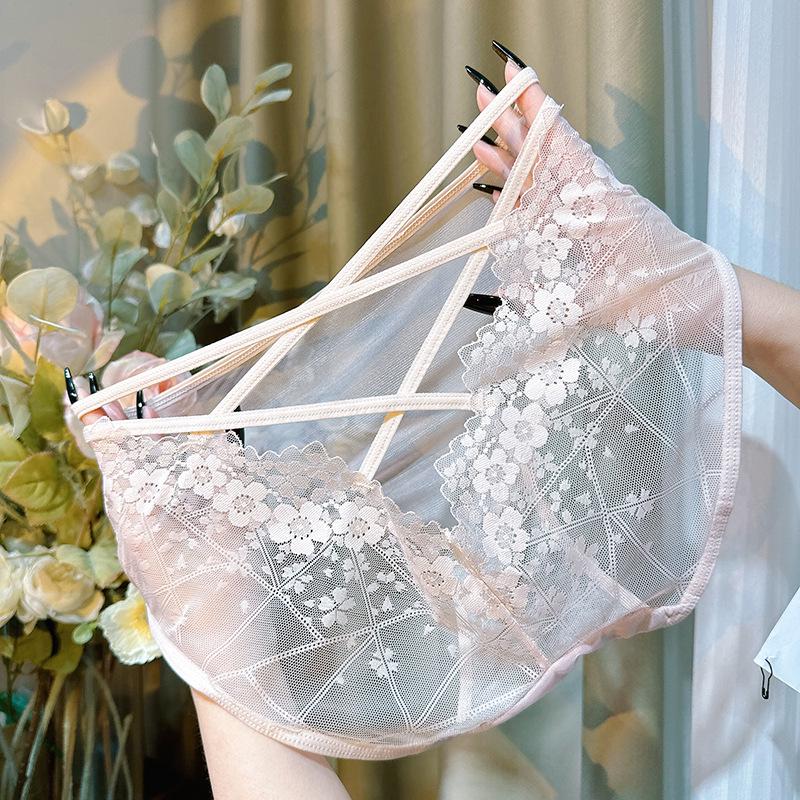 2025 Breathable High-End Lace Sexy High-Waisted Seamless Cotton Triangle Panties for Women