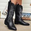 Damenstiefel Zum Hineinschlüpfen Mittelhohe Stiefel Spitze Quadratischer Absatz Cowboystiefel Plateau Ritterstiefel Große Größen Stickerei Langer Stiefel