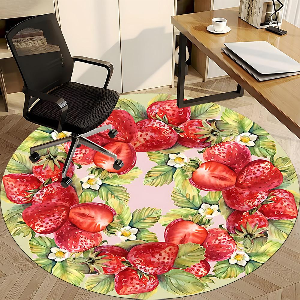 1pc Strawberry Wreath Office Round Rug, Carpet for Office, Gaming, Lightweight Round Floor Mat yy260208020