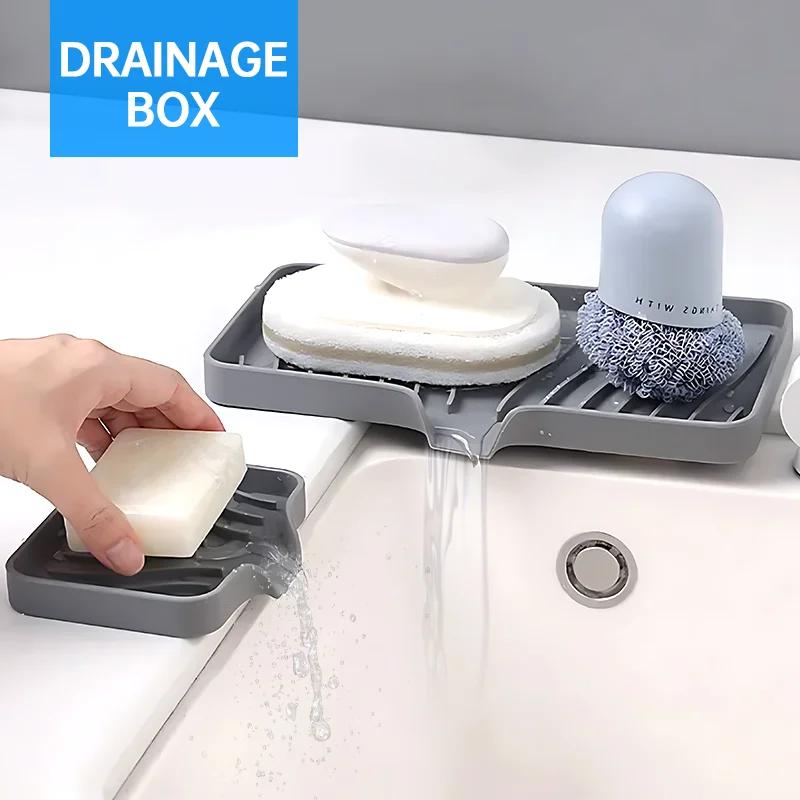 

Silicone Soap Box Non-Slip Sink Tray Portable Bathroom Soap Organizer Drainage Soap Dish Bathroom Accessories Bath soap holder